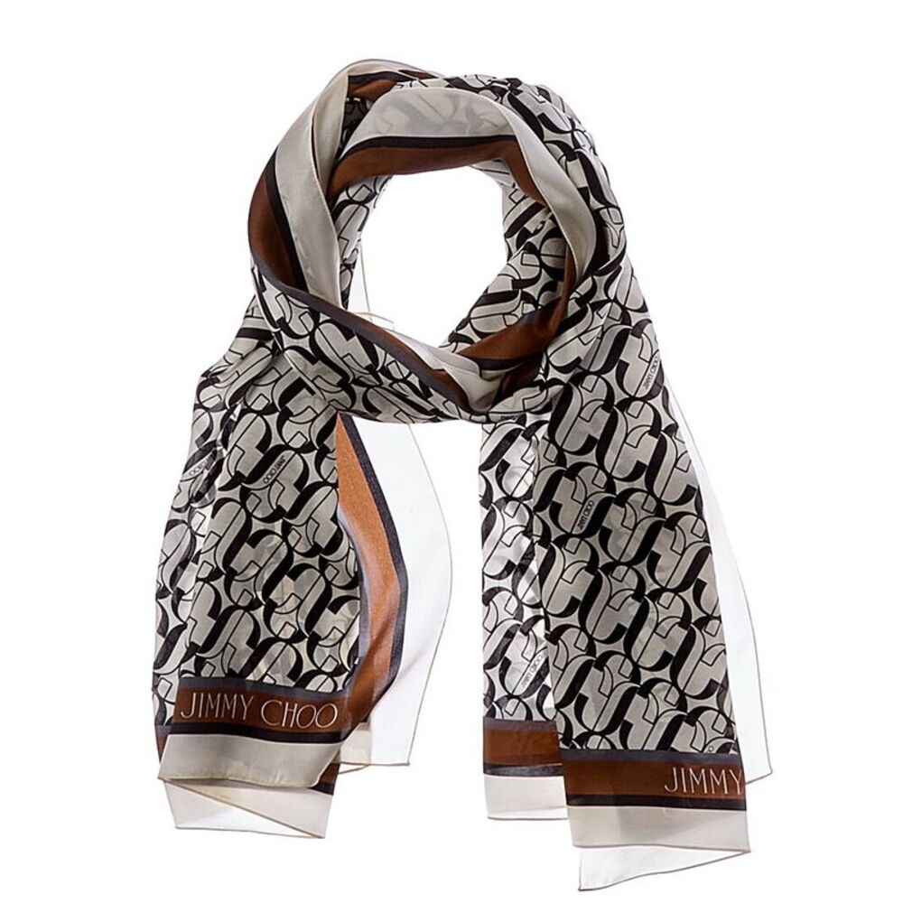 Jimmy Choo Logo Silk Scarf, White
